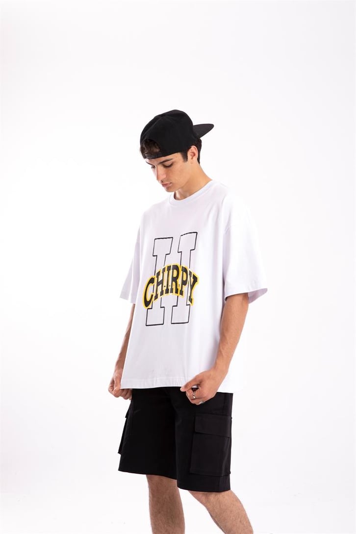 Flaw Atelier Chirpy Printed Beyaz Oversize Tshirt