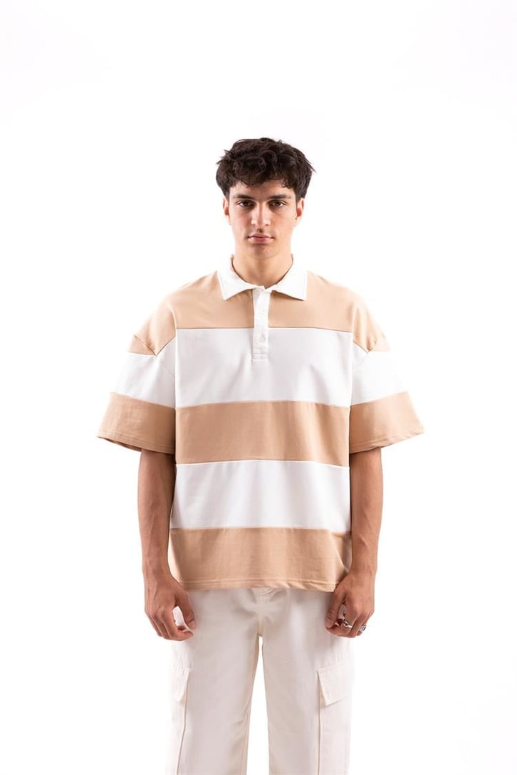 Flaw Atelier Çizgili Camel Polo Yaka Tshirt