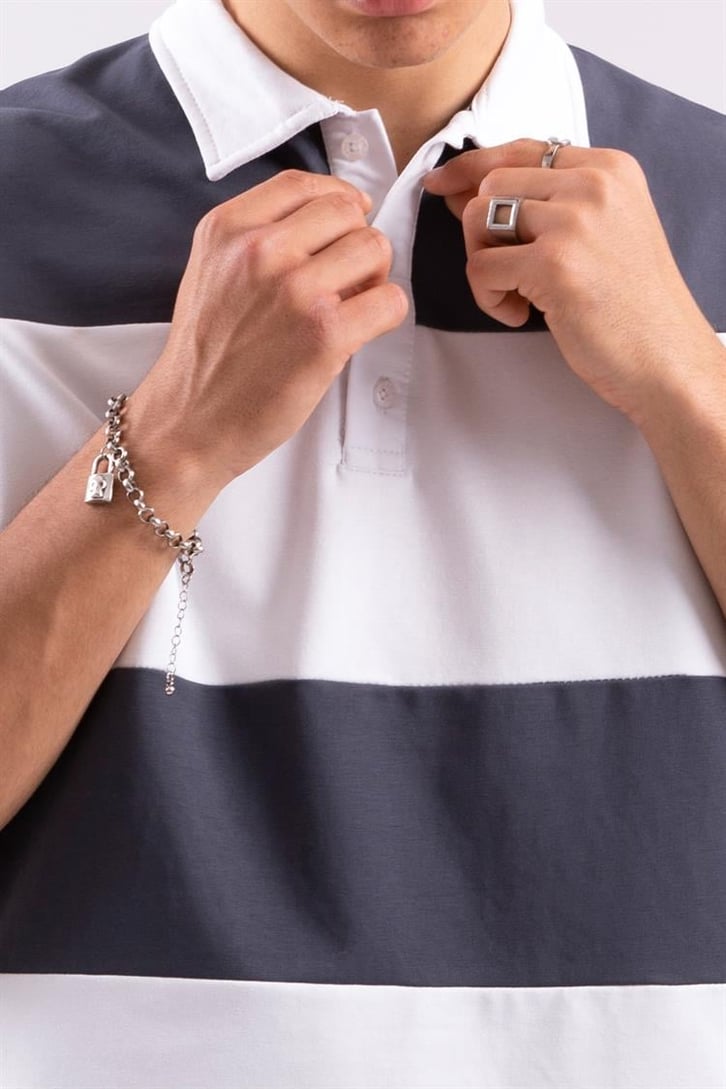 Flaw Atelier Çizgili Füme Polo Yaka Tshirt