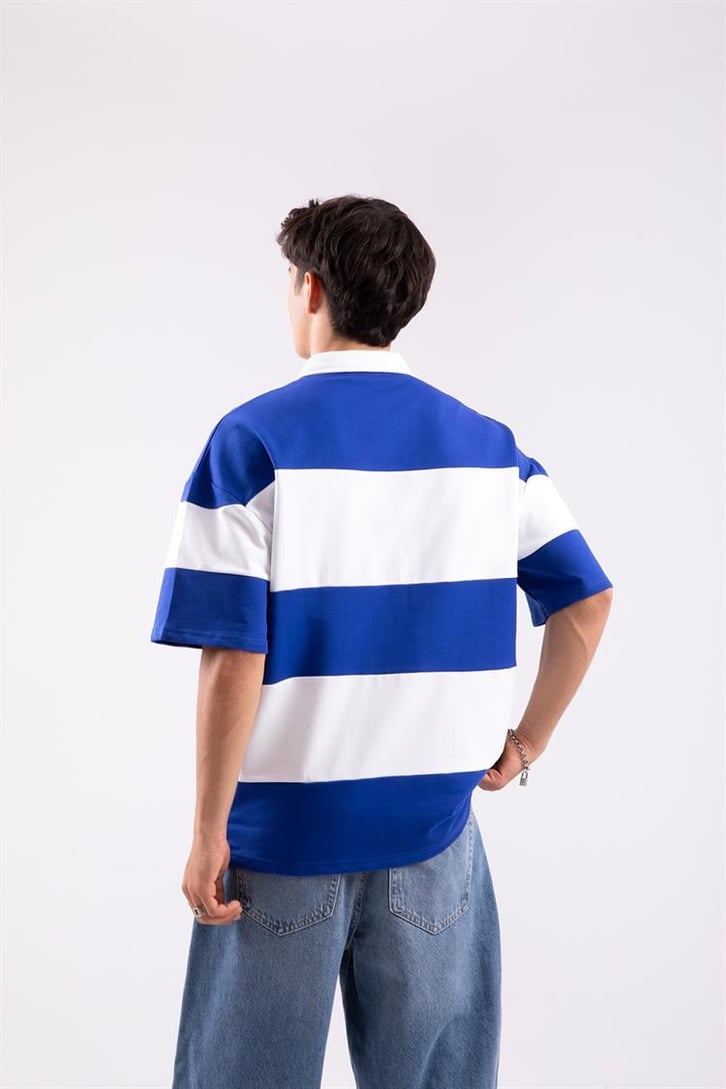 Flaw Atelier Çizgili Saks Mavisi Polo Yaka Tshirt