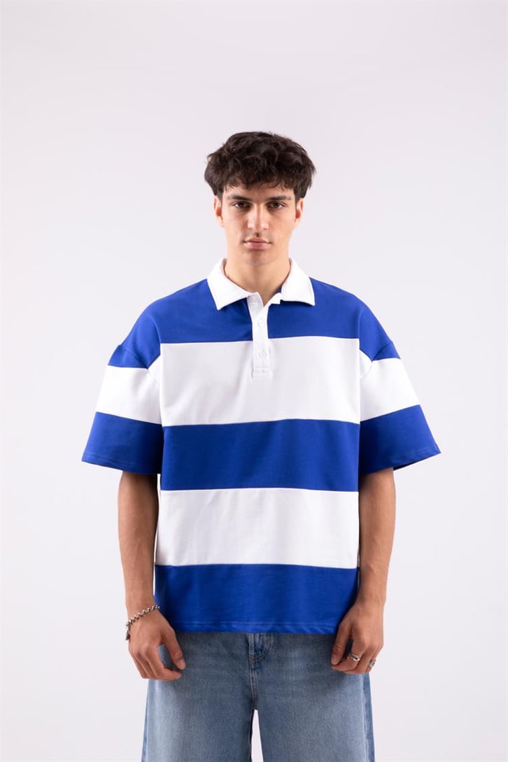 Flaw Atelier Çizgili Saks Mavisi Polo Yaka Tshirt