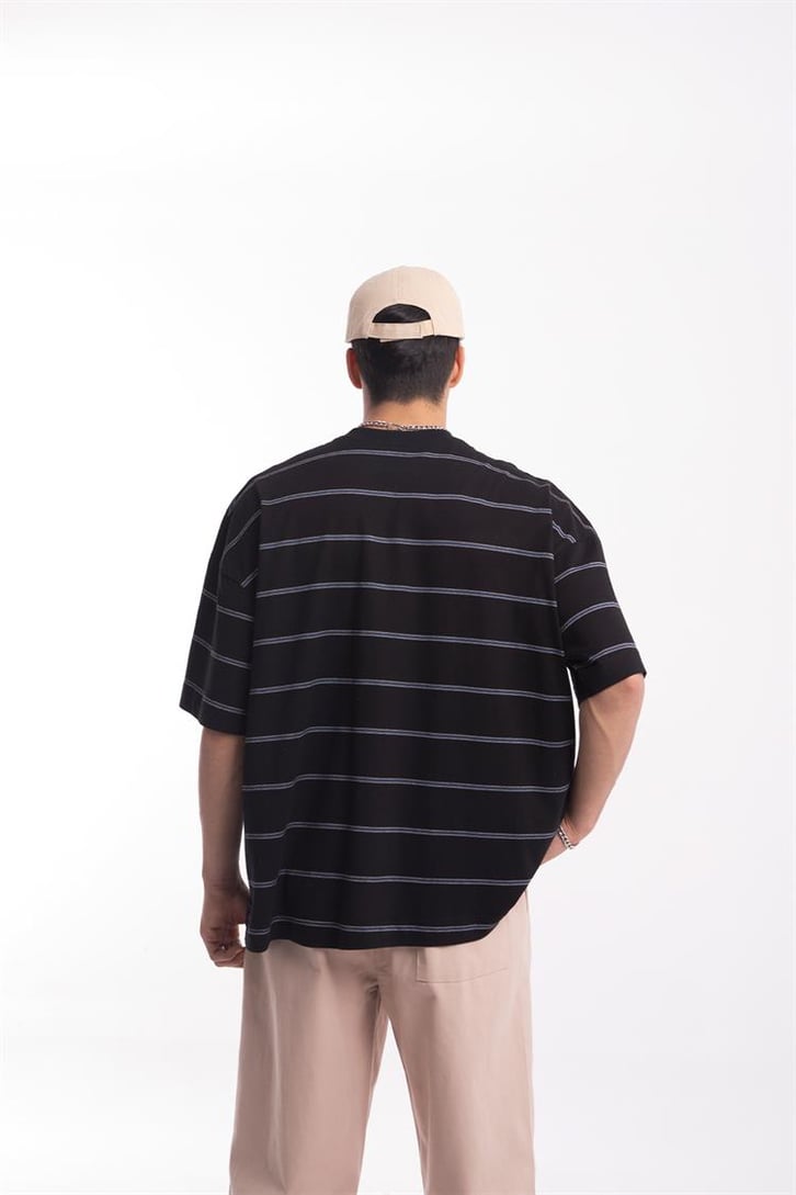 Flaw Atelier Çizgili Siyah Oversize Tshirt