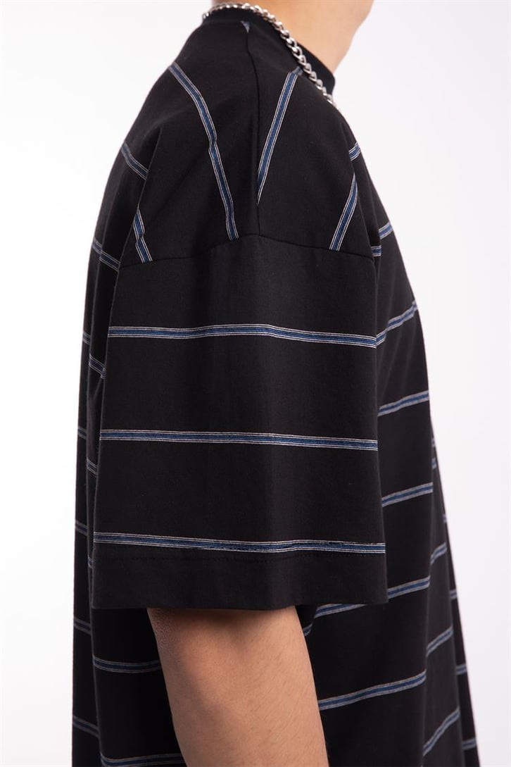 Flaw Atelier Çizgili Siyah Oversize Tshirt