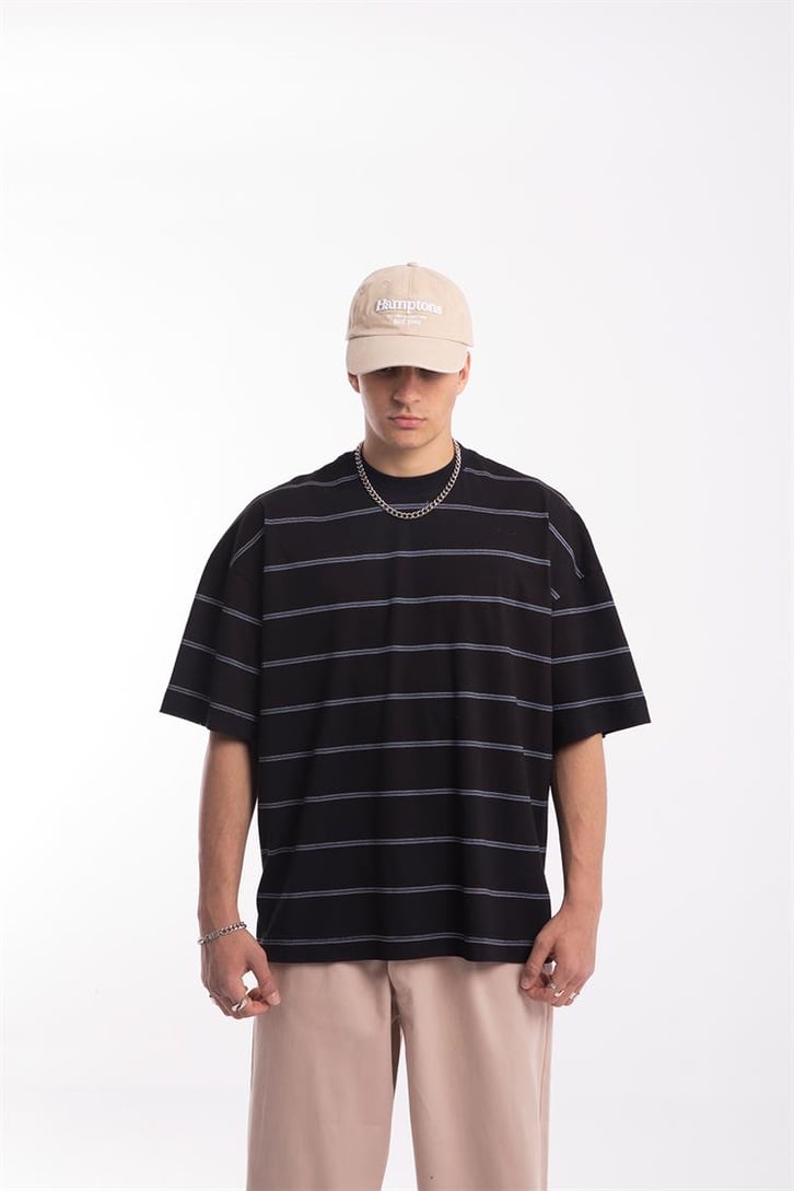 Flaw Atelier Çizgili Siyah Oversize Tshirt