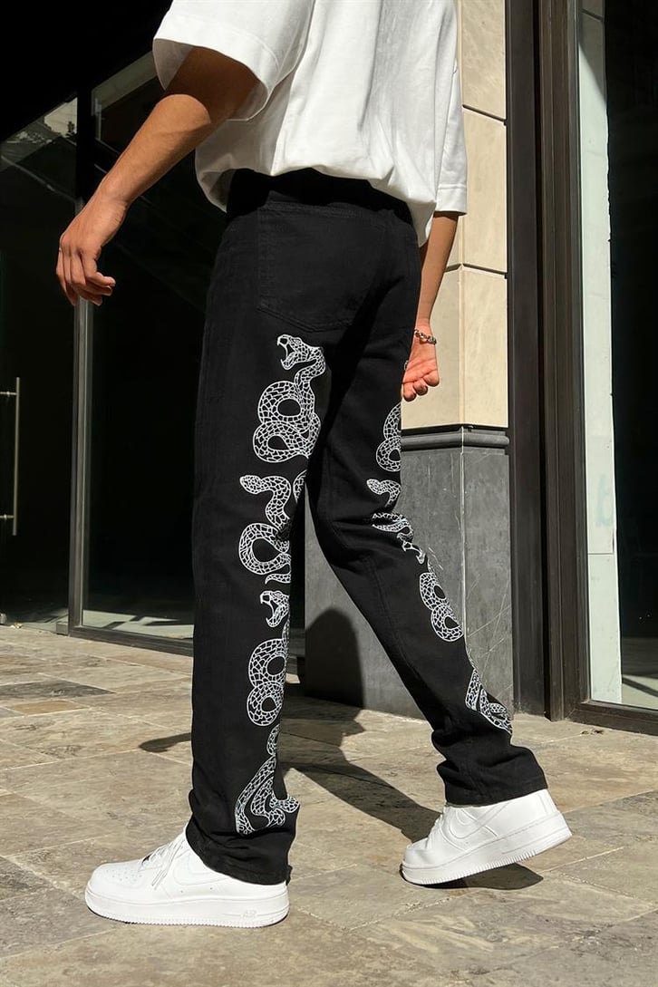 Flaw Atelier Cobra Baskılı Regular Siyah Fit Jean