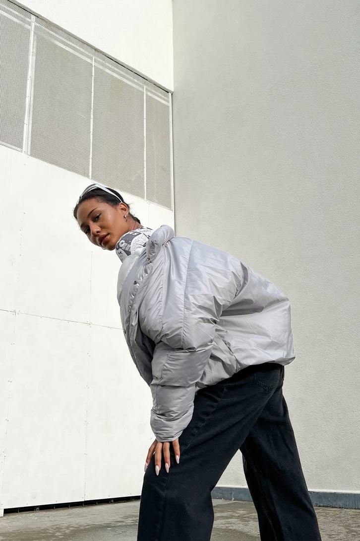 Flaw Atelier Dik Yaka Gri Puffer Mont