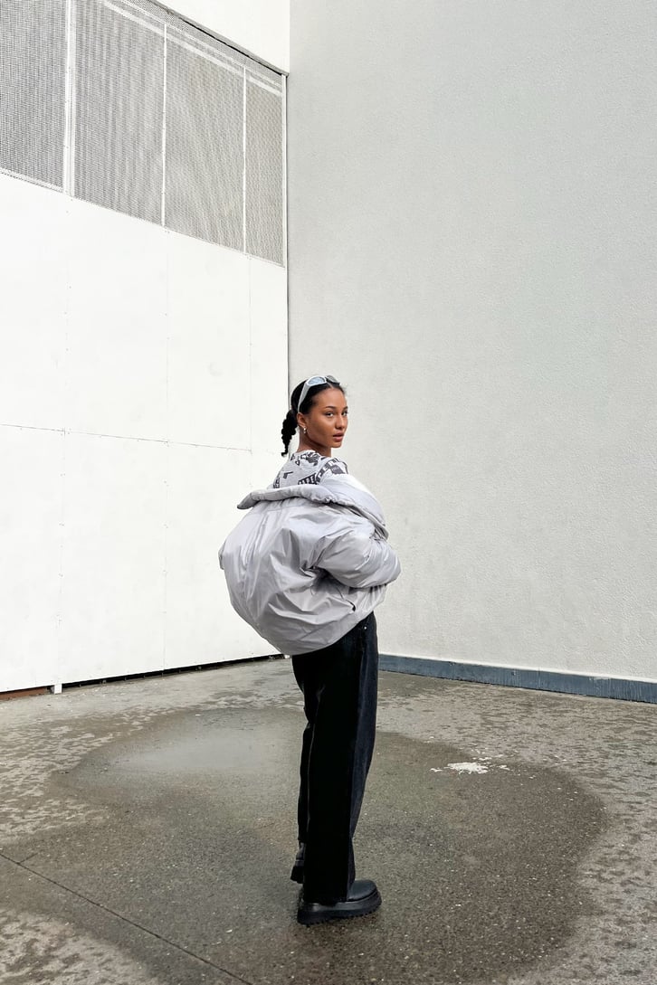 Flaw Atelier Dik Yaka Gri Puffer Mont