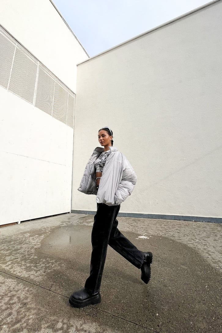Flaw Atelier Dik Yaka Gri Puffer Mont