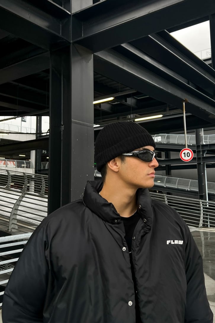 Flaw Atelier Dik Yaka Siyah Puffer Mont