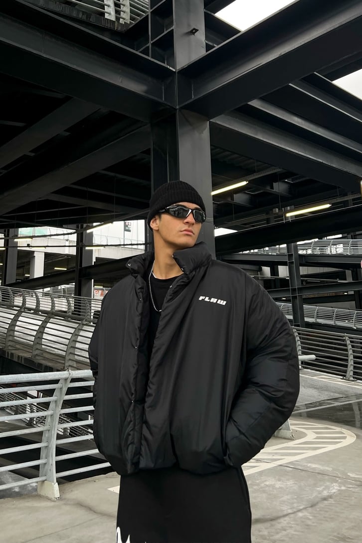 Flaw Atelier Dik Yaka Siyah Puffer Mont
