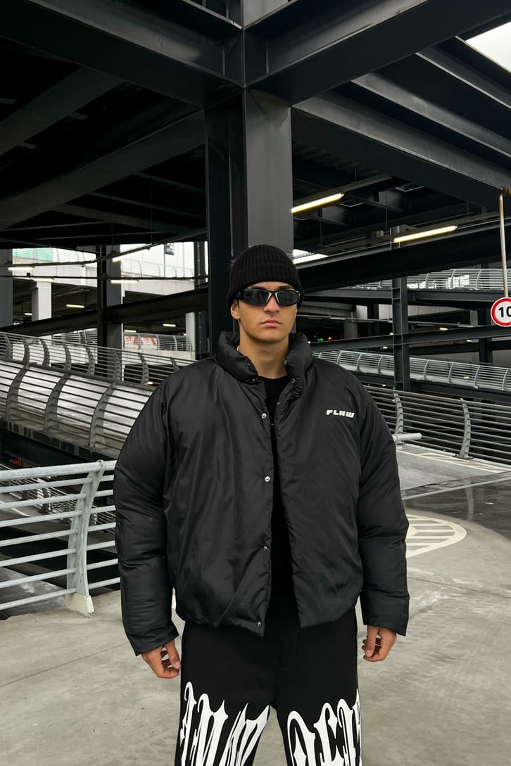 Flaw Atelier Dik Yaka Siyah Puffer Mont