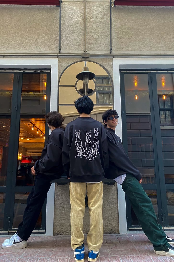 Flaw Atelier Doggy Printed Oversize Premium Siyah Sweatshirt
