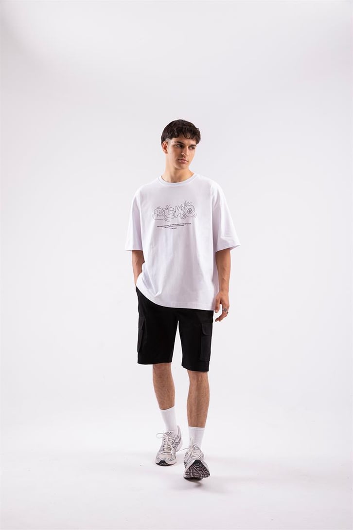 Flaw Atelier Echo Printed Beyaz Oversize Tshirt