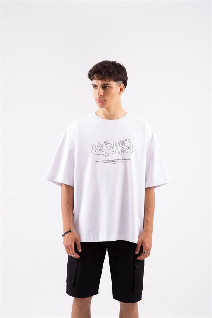 Flaw Atelier Echo Printed Beyaz Oversize Tshirt