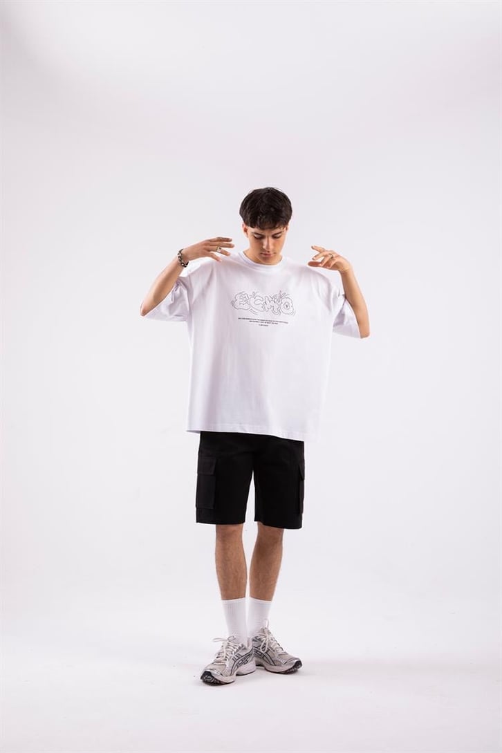 Flaw Atelier Echo Printed Beyaz Oversize Tshirt