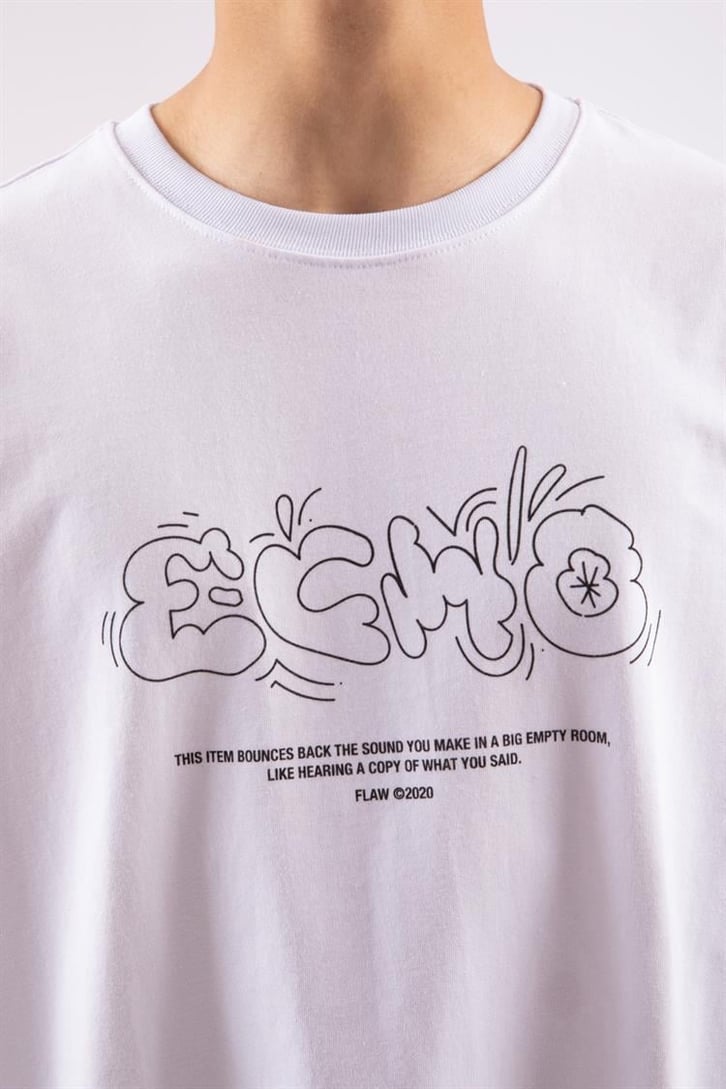 Flaw Atelier Echo Printed Beyaz Oversize Tshirt
