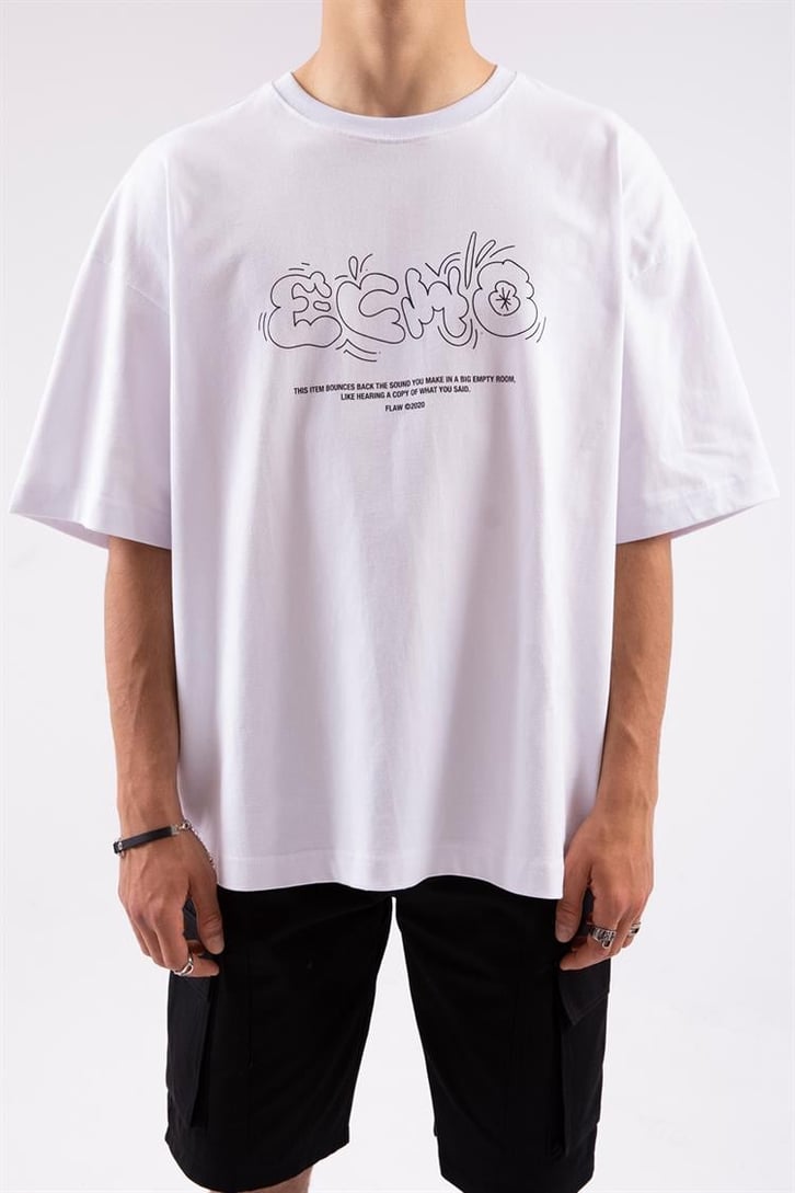 Flaw Atelier Echo Printed Beyaz Oversize Tshirt