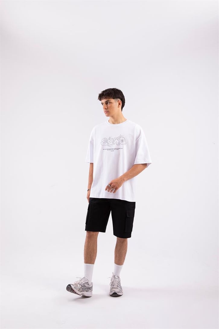 Flaw Atelier Echo Printed Beyaz Oversize Tshirt