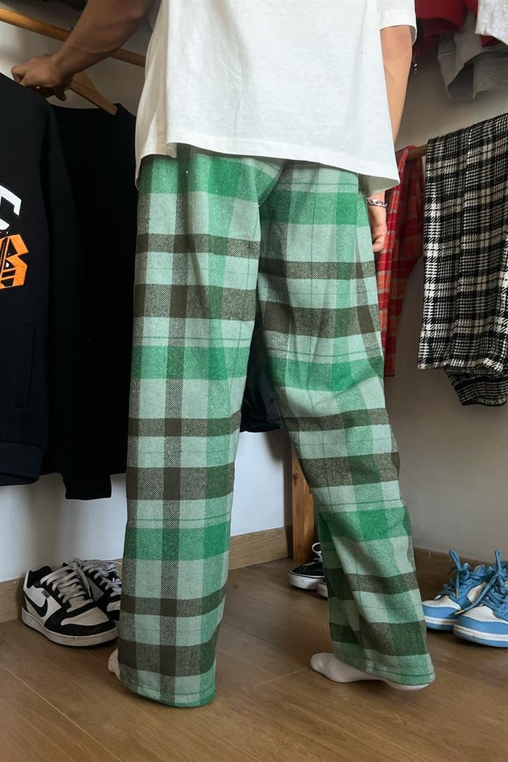 Flaw Atelier Ekose Kalın Kumaş Açık Yeşil İçi Pamuklu  Pijama Eşofman