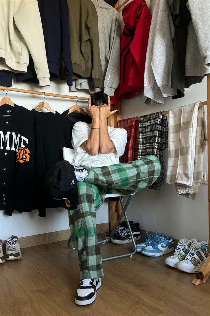 Flaw Atelier Ekose Kalın Kumaş Açık Yeşil İçi Pamuklu  Pijama Eşofman