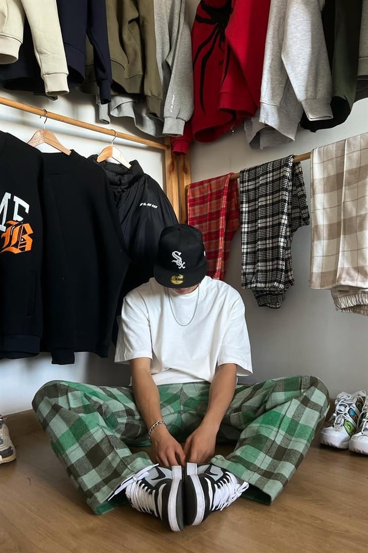 Flaw Atelier Ekose Kalın Kumaş Açık Yeşil İçi Pamuklu  Pijama Eşofman