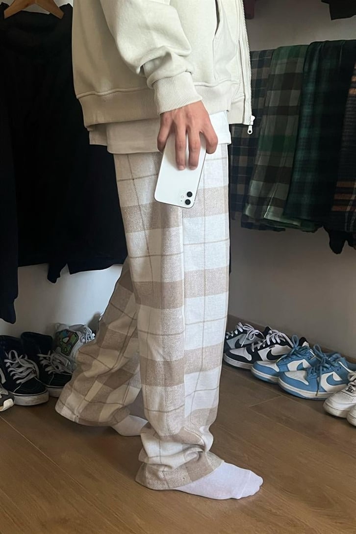 Flaw Atelier Ekose Kalın Kumaş Bej Pijama Eşofman