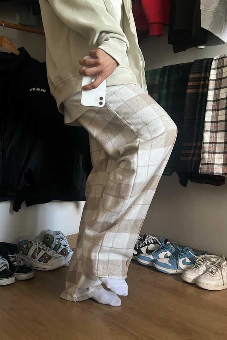 Flaw Atelier Ekose Kalın Kumaş Bej Pijama Eşofman