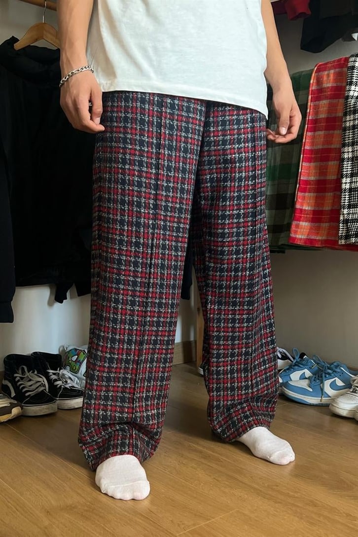 Flaw Atelier Ekose Kalın Kumaş Bordo Pijama Eşofman