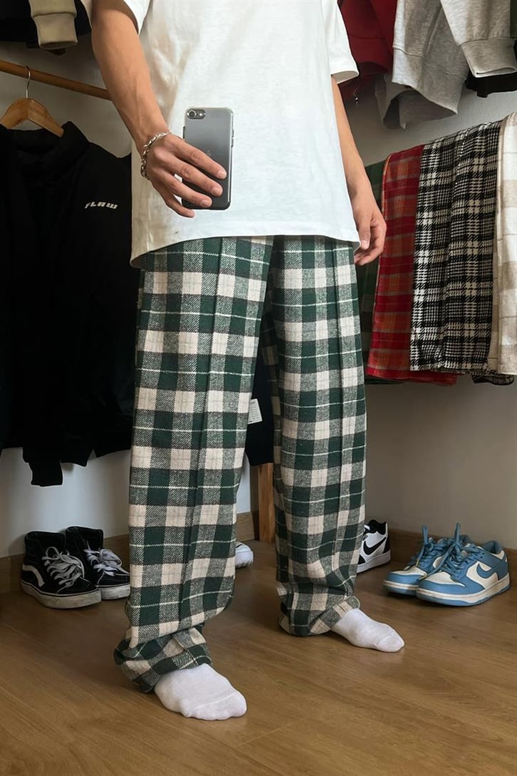 Flaw Atelier Ekose Kalın Kumaş Yeşil Pijama Eşofman