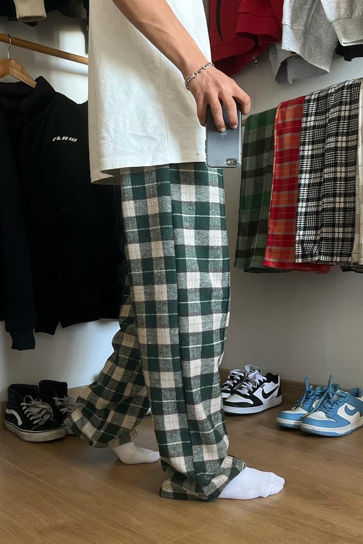 Flaw Atelier Ekose Kalın Kumaş Yeşil Pijama Eşofman
