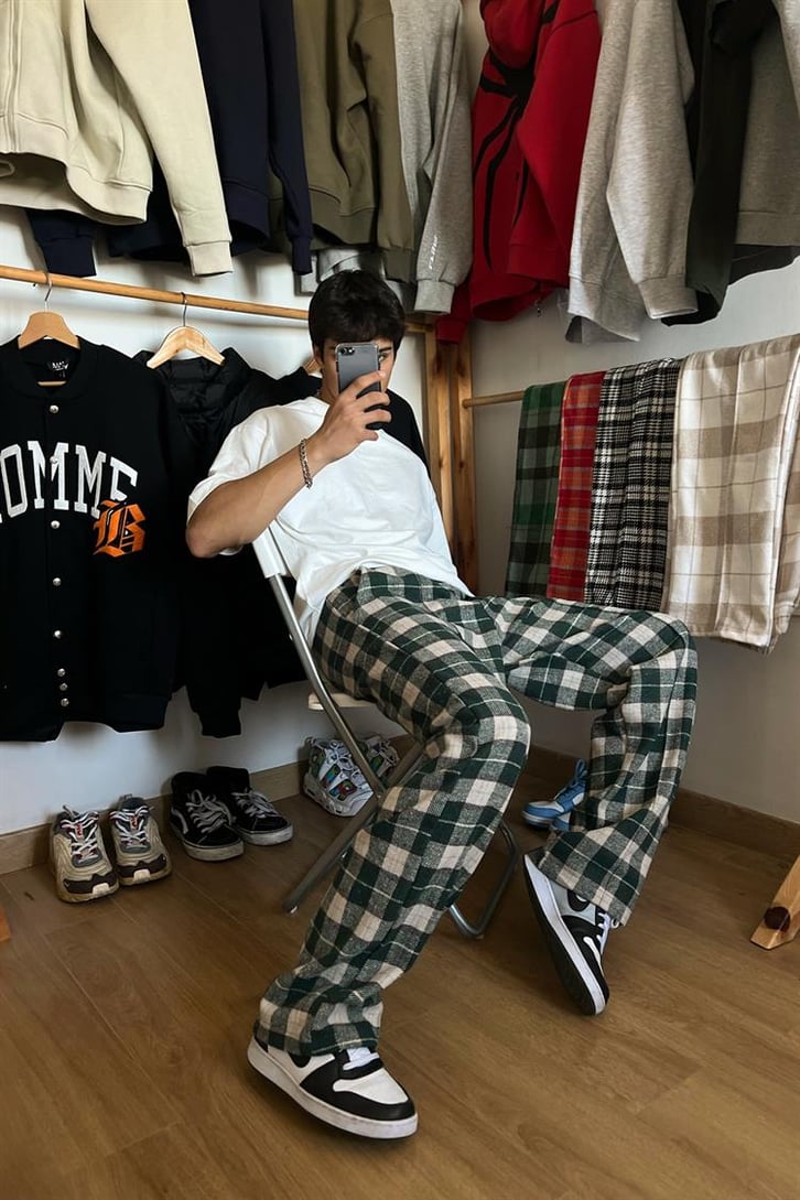 Flaw Atelier Ekose Kalın Kumaş Yeşil Pijama Eşofman
