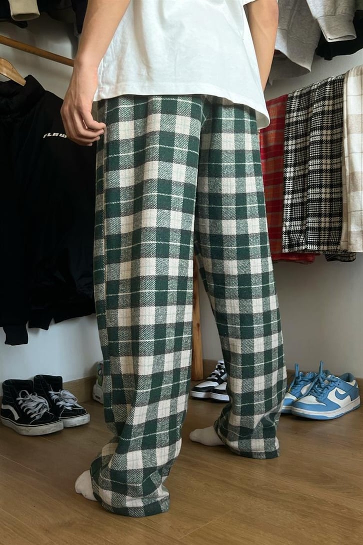 Flaw Atelier Ekose Kalın Kumaş Yeşil Pijama Eşofman