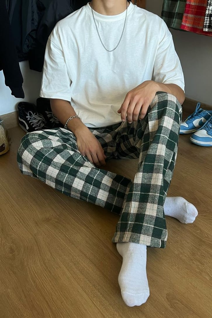 Flaw Atelier Ekose Kalın Kumaş Yeşil Pijama Eşofman