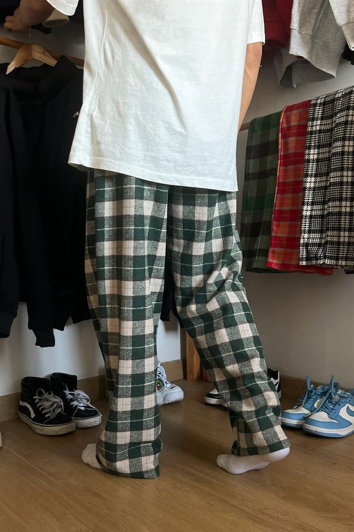 Flaw Atelier Ekose Kalın Kumaş Yeşil Pijama Eşofman