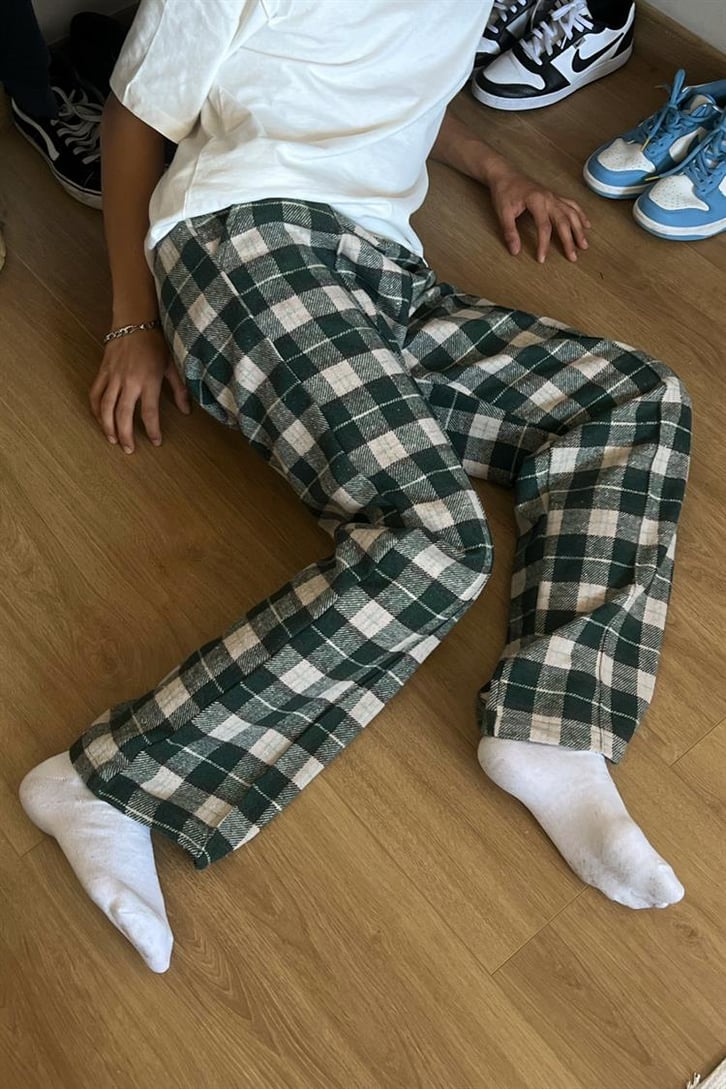 Flaw Atelier Ekose Kalın Kumaş Yeşil Pijama Eşofman