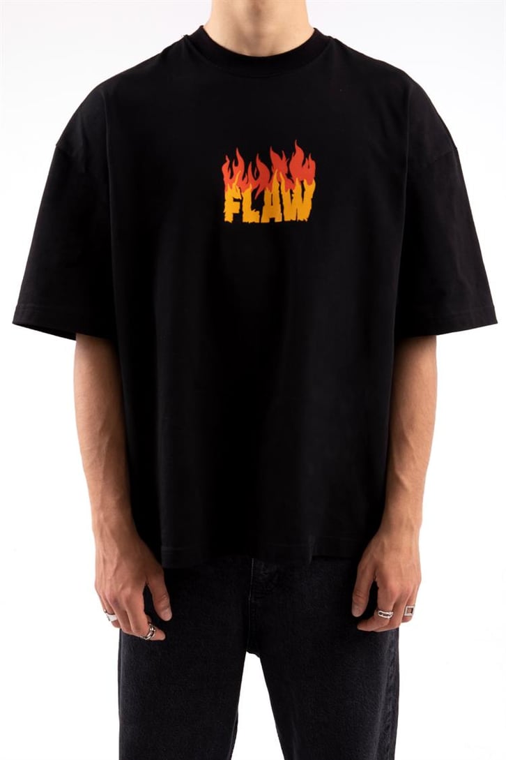 Flaw Atelier Flame Logo Siyah Oversize Tshirt