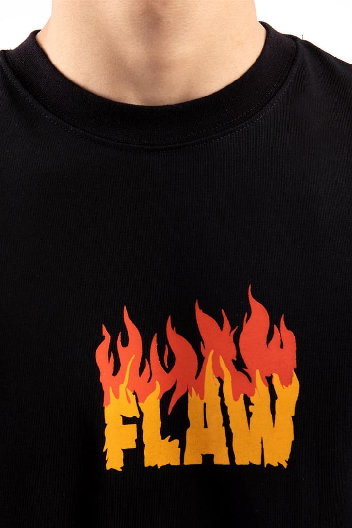 Flaw Atelier Flame Logo Siyah Oversize Tshirt