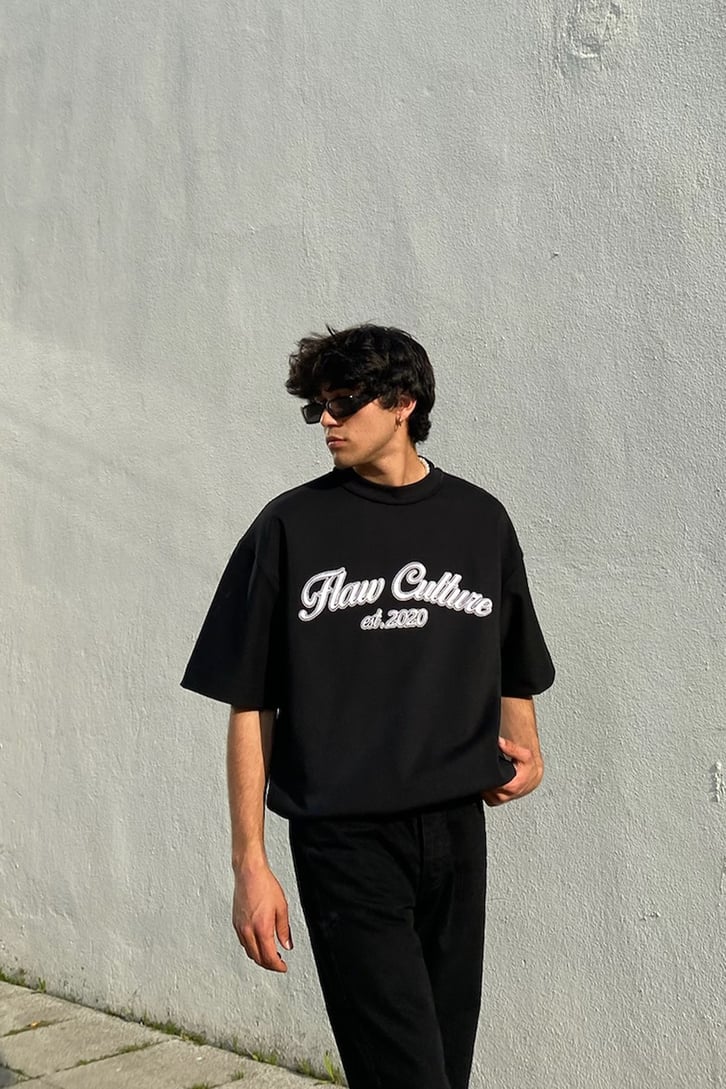 Flaw Atelier Flaw Culture Nakışlı Black Oversize Tee