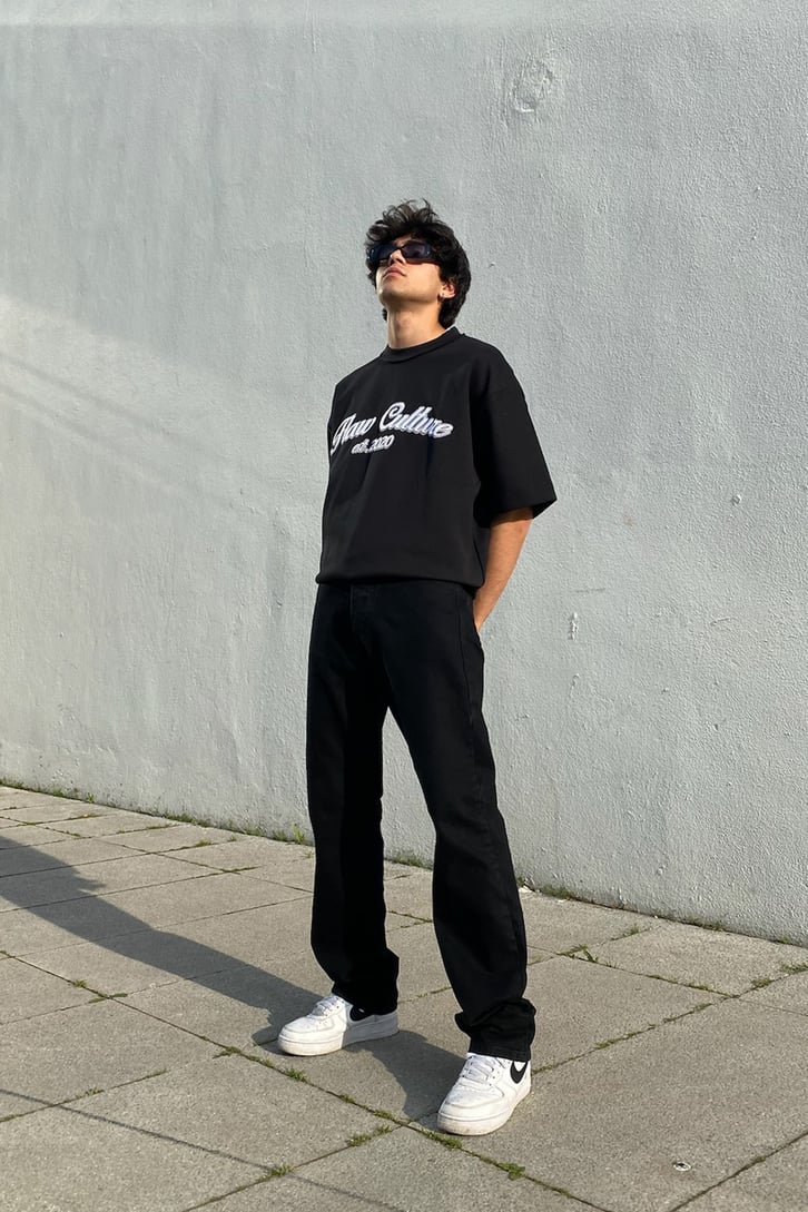 Flaw Atelier Flaw Culture Nakışlı Black Oversize Tee