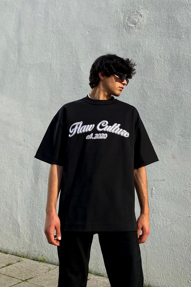 Flaw Atelier Flaw Culture Nakışlı Black Oversize Tee