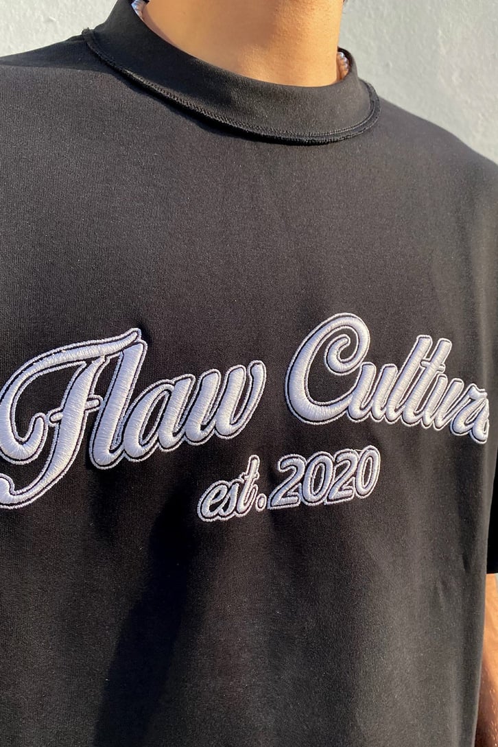 Flaw Atelier Flaw Culture Nakışlı Black Oversize Tee