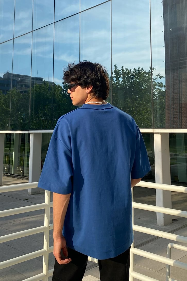 Flaw Atelier Flaw Culture Nakışlı Navy Blue Oversize Tee