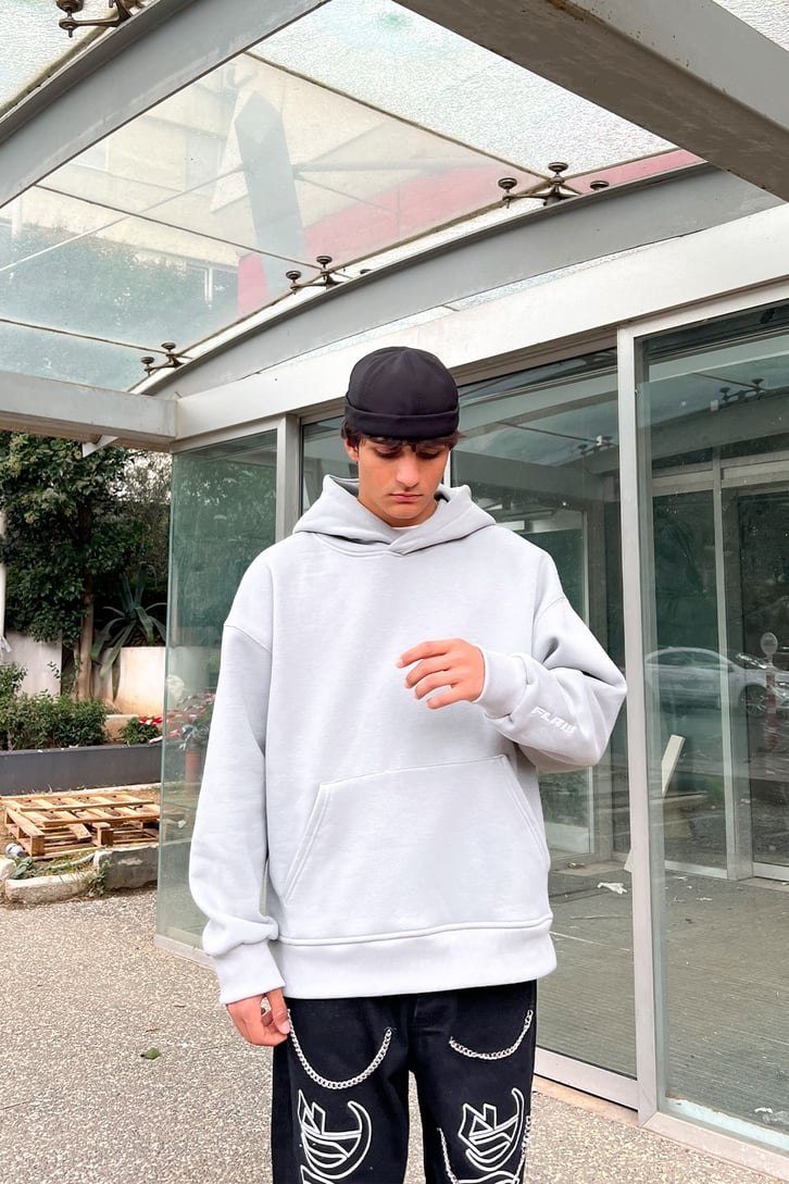 Flaw Atelier Flaw Kol Nakışlı Buz Gri Oversize Sweatshirt