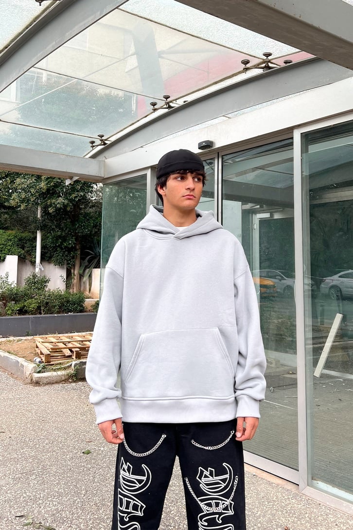 Flaw Atelier Flaw Kol Nakışlı Buz Gri Oversize Sweatshirt