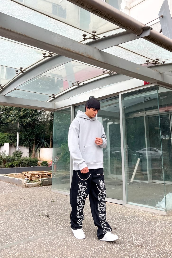 Flaw Atelier Flaw Kol Nakışlı Buz Gri Oversize Sweatshirt