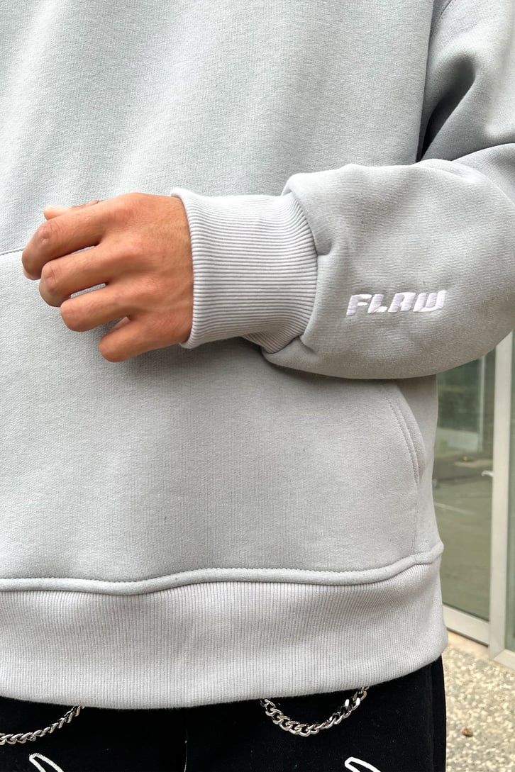 Flaw Atelier Flaw Kol Nakışlı Buz Gri Oversize Sweatshirt