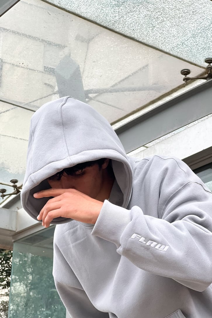 Flaw Atelier Flaw Kol Nakışlı Buz Gri Oversize Sweatshirt