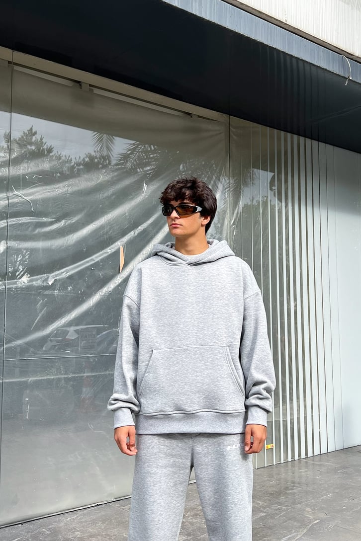 Flaw Atelier Flaw Kol Nakışlı Gri Oversize Sweatshirt