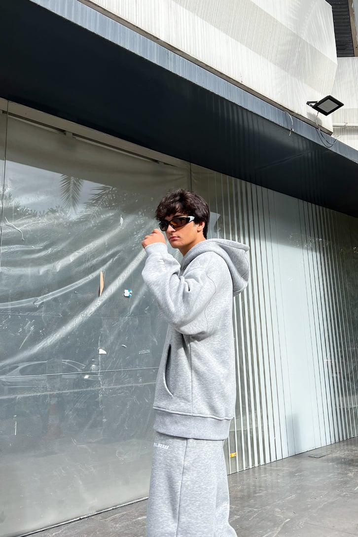 Flaw Atelier Flaw Kol Nakışlı Gri Oversize Sweatshirt