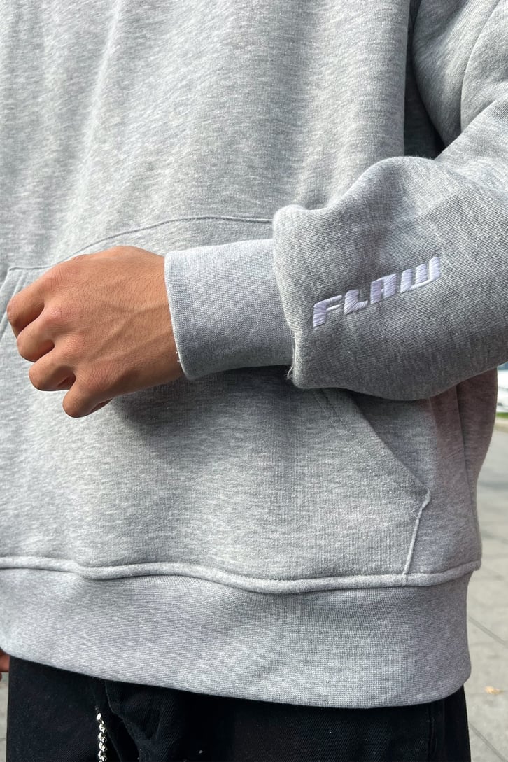 Flaw Atelier Flaw Kol Nakışlı Gri Oversize Sweatshirt